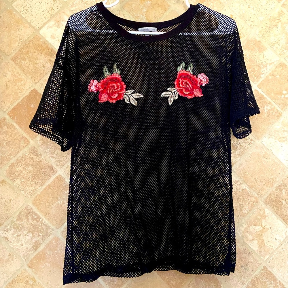 See Through Mesh Flower Shirt